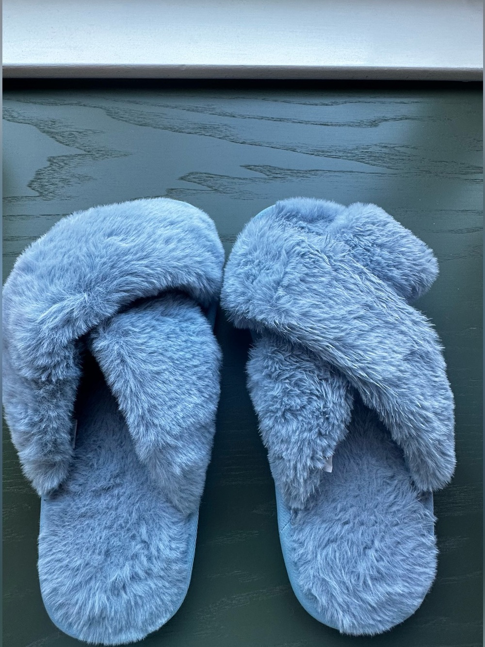 Womens Plush Crossband Slippers - Light Blue
